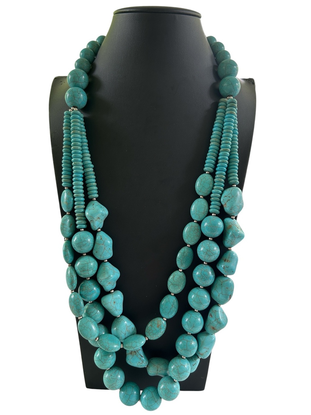Chico's Chunky Multi-Strand Turquoise Nugget Boho Statement Necklace